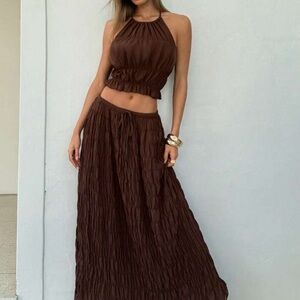 Elegant Brown Maxi Skirt Set